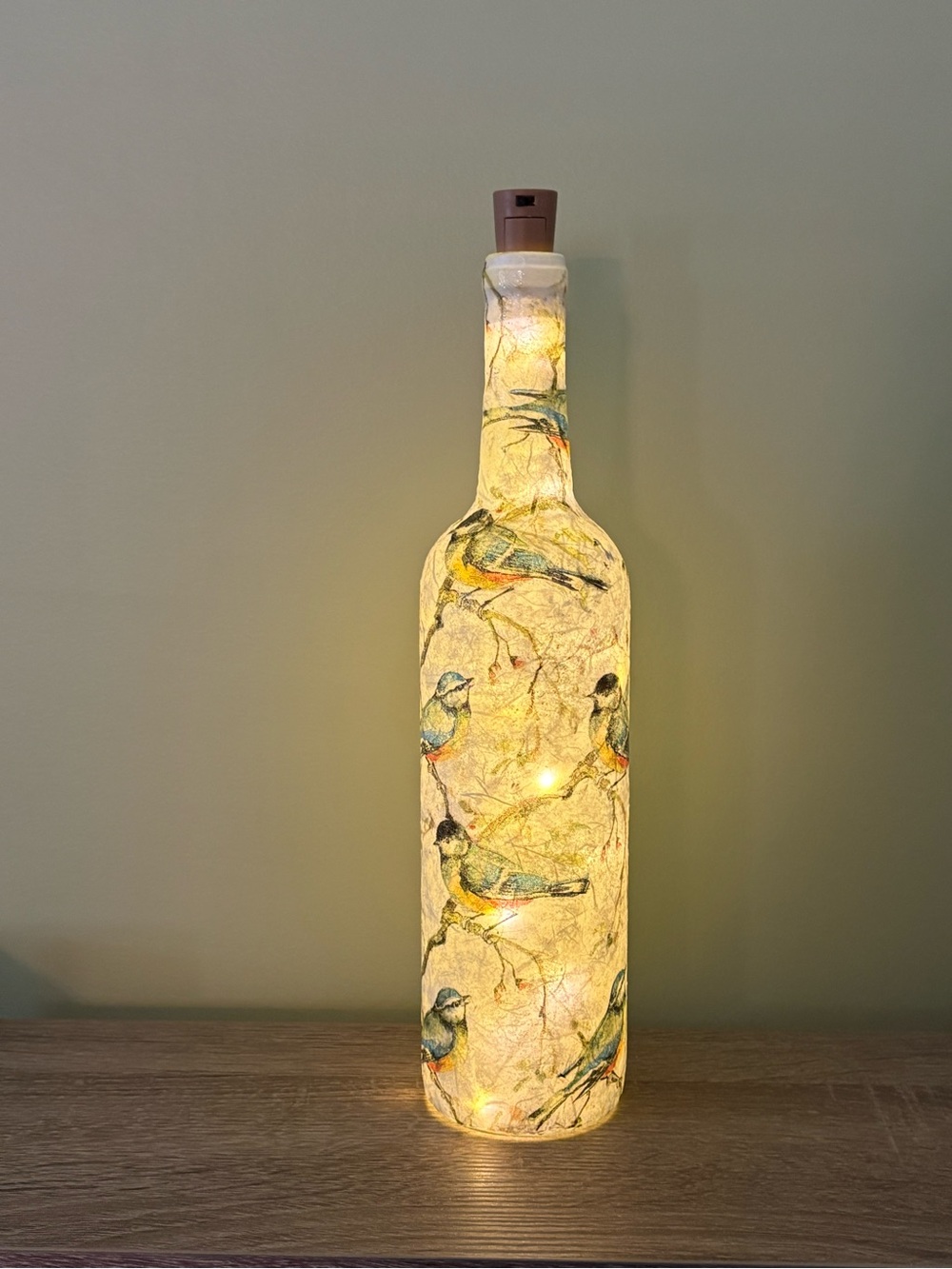 Decorated Wine Bottle, Decoupaged Bird Decor, Home Decor, Gifts - Picture 5 of 5